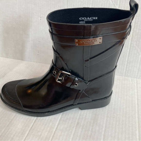 Coach NWOT Lester black vinyl rain boot rubber boot size 8 - Picture 5 of 7
